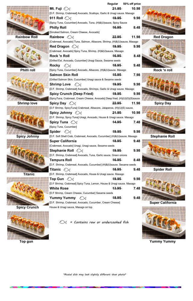 Crazy sushi store menu